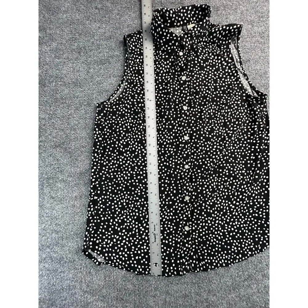 H&M Sleeveless Button Front Blouse Women's Size 8 Black White Polka Dot Top - Picture 5 of 6